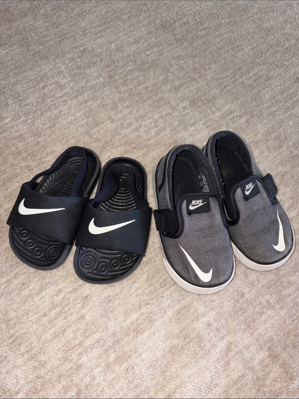 Nike Kids Black Slides and Gray Slip-On Sneakers Set